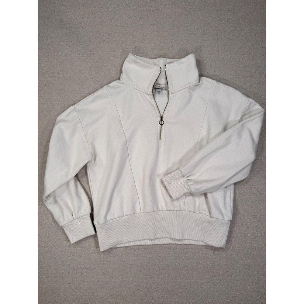 A New Day Womens Quarter Zip Sweatshirt Cream Off White Fleece Pullover Large